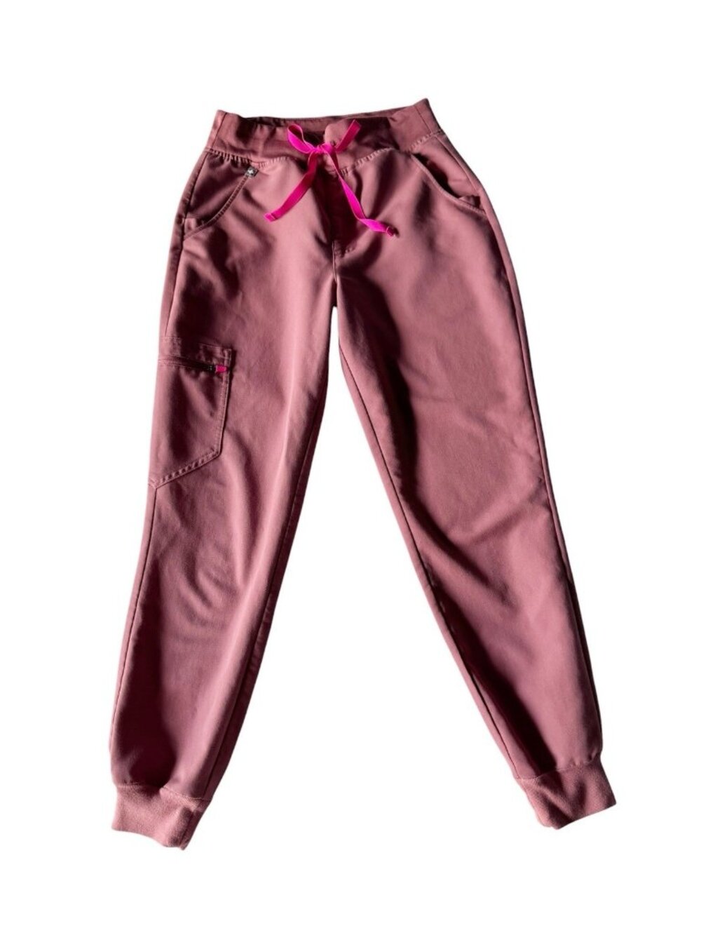 FIGS Scrub Zamora Jogger Pants Womens Size XS Petite Mauve with Pink Drawstring